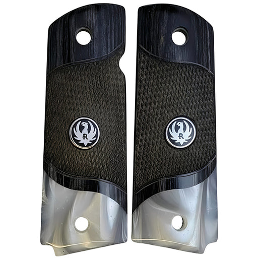 Black Rosewood 1911 Full Size Checkered Grips Pearl Accent w/ Ruger Black Medallion (Copy) - WoodWorld of Texas