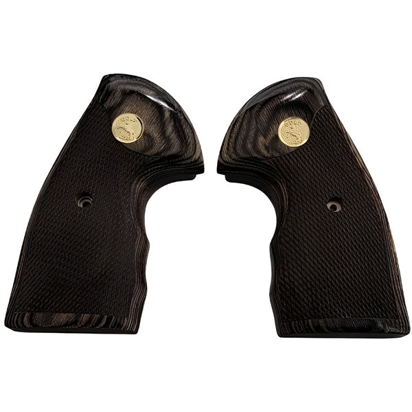 Colt Python Grips, Colt Python 2020 Grips, Colt 2021 Anaconda Checkered Grips Black Colt Gold Rampant Horse Medallion