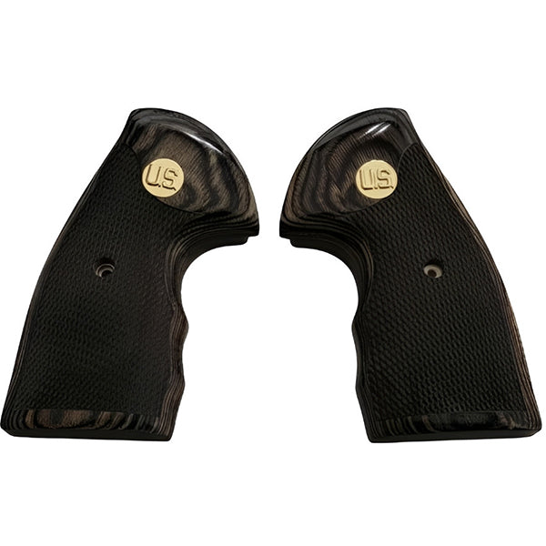 Python Grips, Colt Python 2020 Grips, Colt 2021 Anaconda Checkered Grips Black Rosewood U.S. Gold Medallion