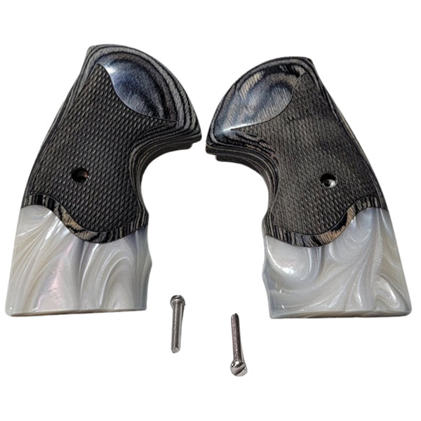 Python Grips, Colt Python 2020 Grips, Colt 2021 Anaconda Checkered Grips Black Rosewood with Pearl