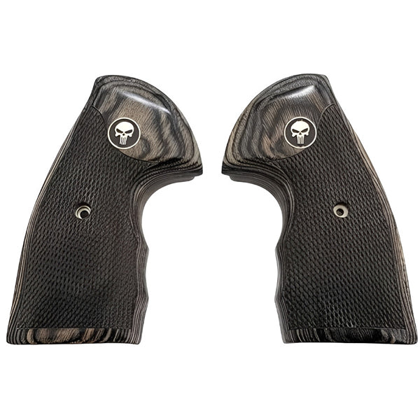 Colt Python Grips, Colt Python 2020 Grips, Colt 2021 Anaconda Checkered Grips Black Punisher Medallion