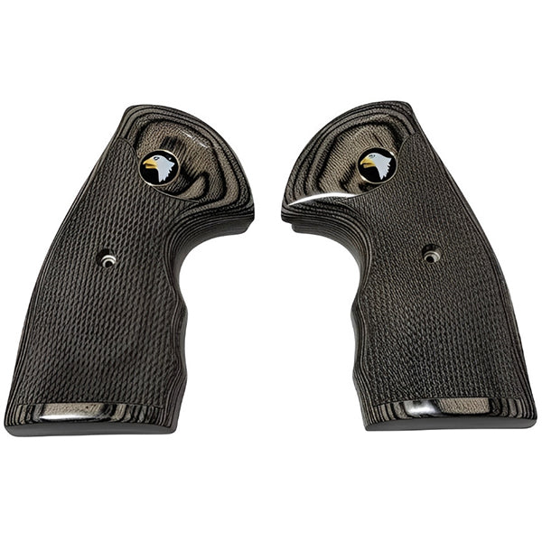 Python Grips, Colt Python 2020 Grips, Colt 2021 Anaconda Checkered Grips Black Rosewood Screaming Eagle Medallion - WoodWorld of Texas