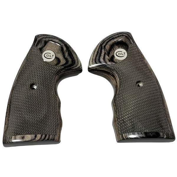 Python Grips, Colt Python 2020 Grips, Colt 2021 Anaconda Checkered Grips Black Rosewood Colt Logo White Medallion