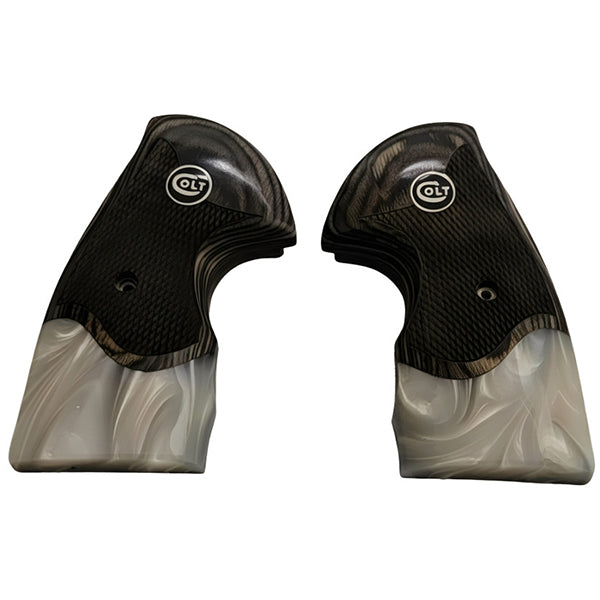 Python Grips, Colt Python 2020 Grips, Colt 2021 Anaconda Checkered Grips Black Rosewood with Pearl and Colt Logo Black Medallion - WoodWorld of Texas
