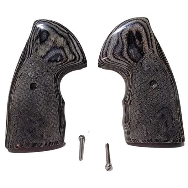 Python Grips, Colt Python 2020 Grips, Colt 2021 Anaconda Checkered Grips Dragon Scales Black Rosewood Dragon Scales with Scrollwork - WoodWorld of Texas