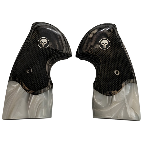 Python Grips, Colt Python 2020 Grips, Colt 2021 Anaconda Checkered Grips Black Rosewood with Pearl and Punisher Black Medallion - WoodWorld of Texas