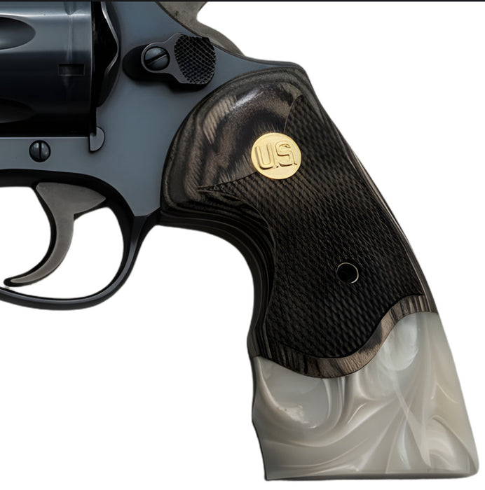 Python Grips, Colt Python 2020 Grips, Colt 2021 Anaconda Checkered Grips Black Rosewood with Pearl and U .S. Gold Medallion - WoodWorld of Texas