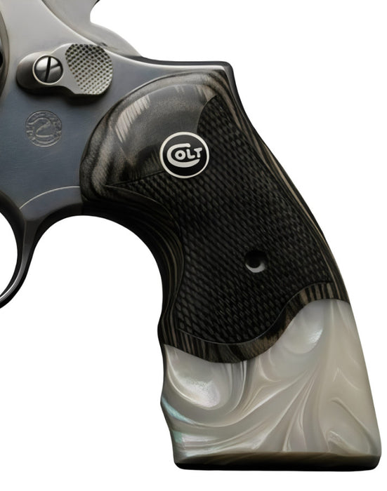 Python Grips, Colt Python 2020 Grips, Colt 2021 Anaconda Checkered Grips Black Rosewood with Pearl and Colt Logo Black Medallion - WoodWorld of Texas