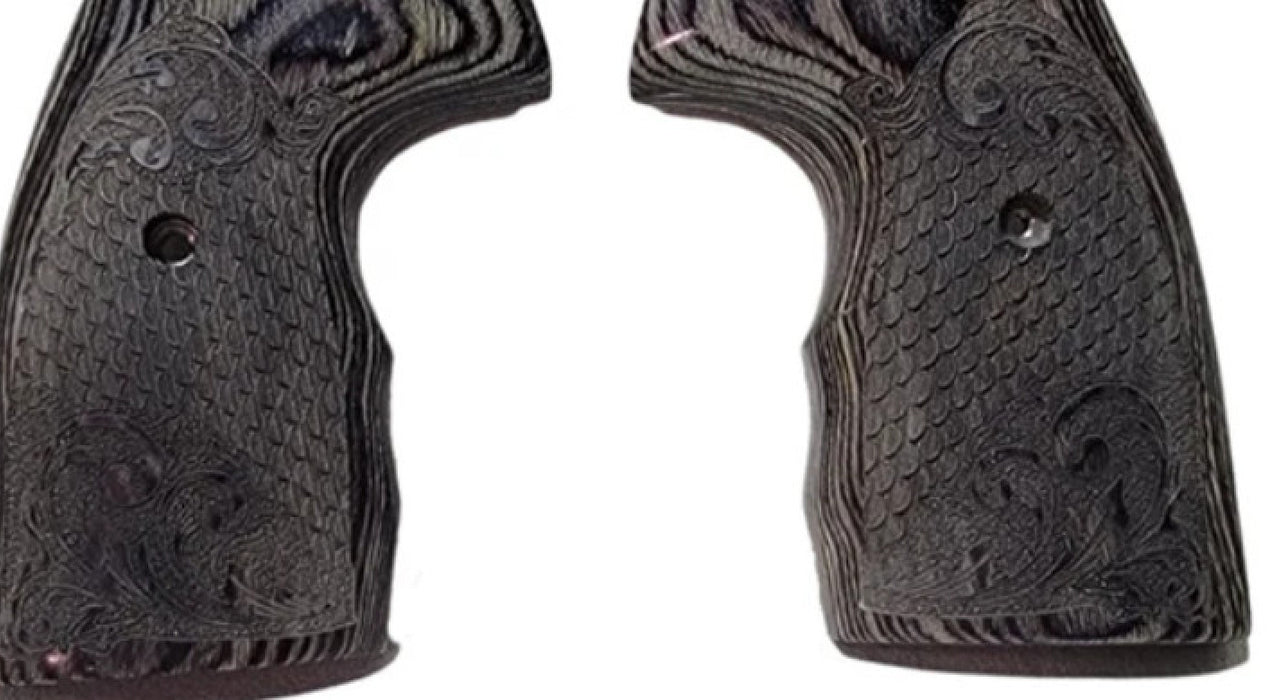 Python Grips, Colt Python 2020 Grips, Colt 2021 Anaconda Checkered Grips Dragon Scales Black Rosewood Dragon Scales with Scrollwork - WoodWorld of Texas