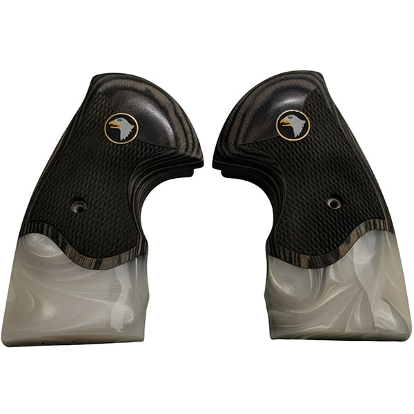 Python Grips, Colt Python 2020 Grips, Colt 2021 Anaconda Checkered Grips Black Rosewood with Pearl and Screaming Eagle Medallion - WoodWorld of Texas