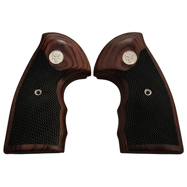 Colt Python Grips, Colt Python 2020 Grips, Colt 2021 Anaconda Checkered Grips Rosewood Punisher Medallion
