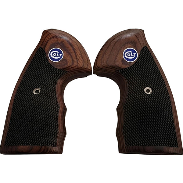 Colt Python Grips, Colt Python 2020 Grips, Colt 2021 Anaconda Checkered Grips Rosewood Colt Blue Medallion
