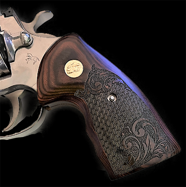 Colt Python Grips, Colt Python 2020, Colt 2021 Anaconda Grip Rosewood with Dragon Scales and Eagle Medallion