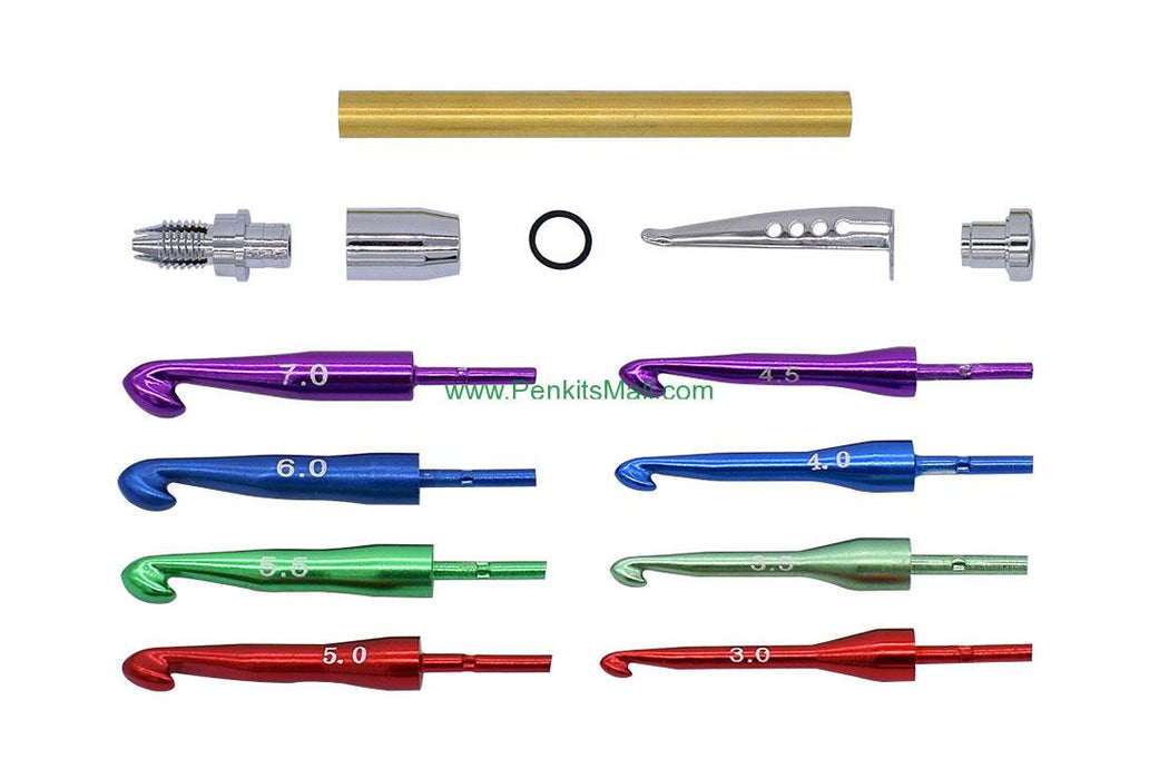 Deluxe Crochet Hook Set - 8 pc - 7mm Tube - Chrome with colorful hooks