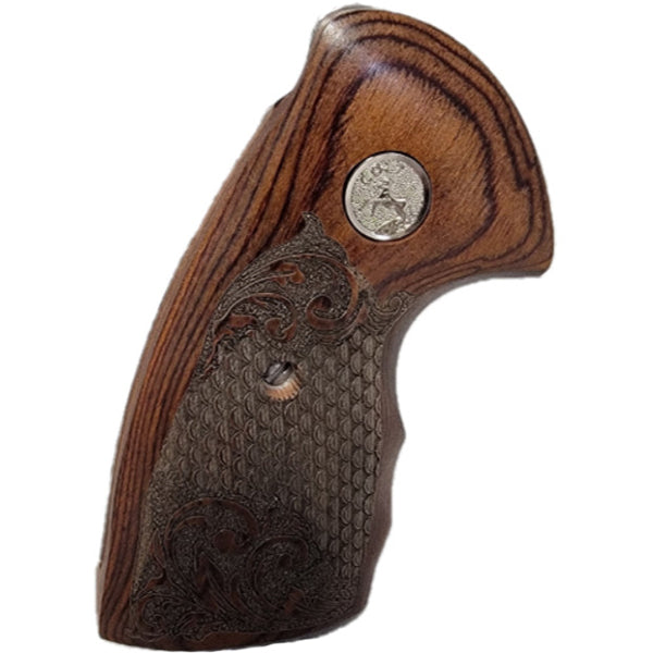 Colt Python Grips, Colt Python 2020, Colt 2021 Anaconda Grip Rosewood with Dragon Scales and Colt Rampant Horse Silver Medallion