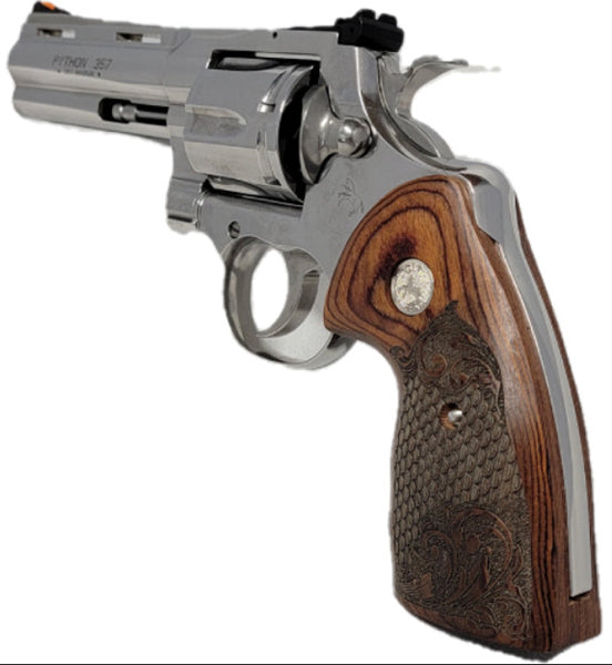 Colt Python Grips, Colt Python 2020, Colt 2021 Anaconda Grip Rosewood with Dragon Scales and Colt Rampant Horse Silver Medallion