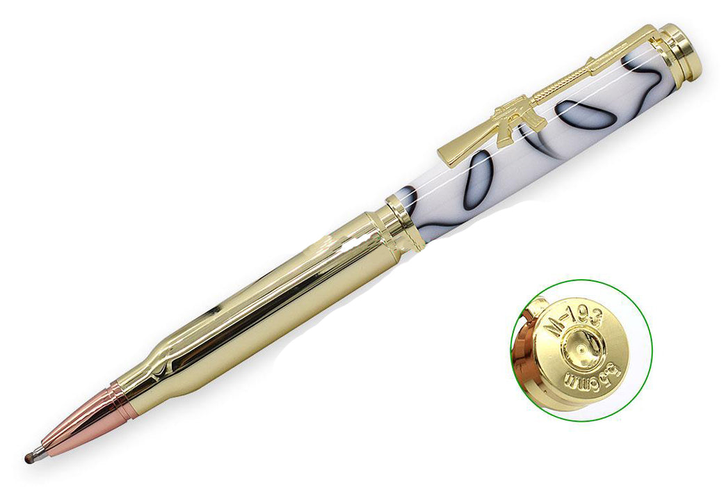 Full Cartridge Bullet Pen - .30 Cal - Twist - AR Clip - Gold