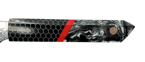 Tsunami Kiritsuke Knife - Complete Knife with Honeycomb / Black & White Resin Octagonal Handles and Mosaic Pin - VG-10 Damascus Steel