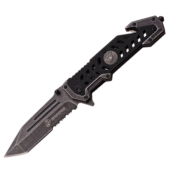 Marines Tanto  Blade Knife Limited Edition - Stonewash 3.5 Edge 1/2 Serrated - Mtech USA #2SW