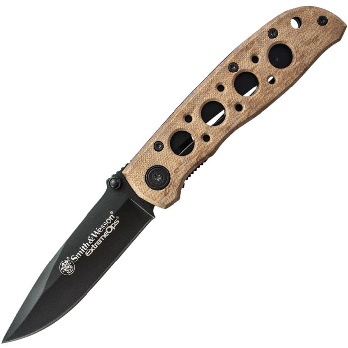 Smith & Wesson Extreme Ops Linerlock 3.5" Black  Blade Stainless Steel Camo Tan AL Handle