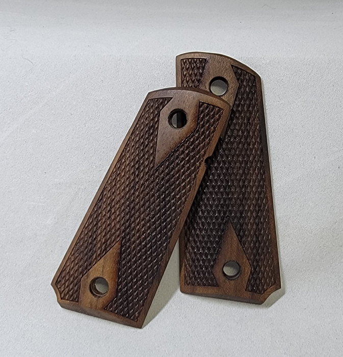 1911 Full Size Grips Unfinished Walnut with Checkering and Classic Double Diamond Pattern
