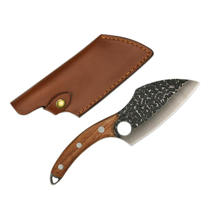 Tejas DMS-312 Hammered 5cr15mov Stainless Steel with Rosewood Handle with Leather Sheath - 5"