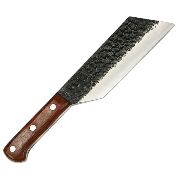 Tejas BBQ Slicer Hammered 5cr15mov Stainless Steel with Rosewood Handle with Leather Sheath - 7"