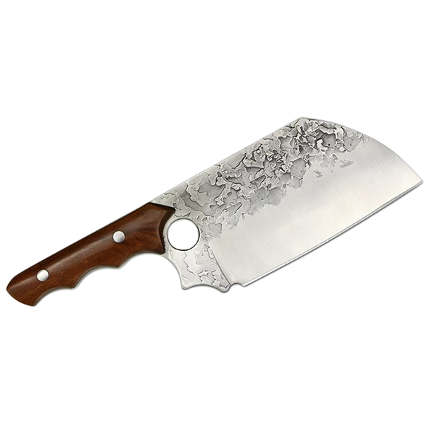 Tejas Cleaver Hammered 5cr15mov Stainless Steel with Rosewood Handle with Leather Sheath - 7"