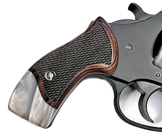 Charter Arms Universal Fit - Checkered Rosewood Grips Faux Pearl Accent Small