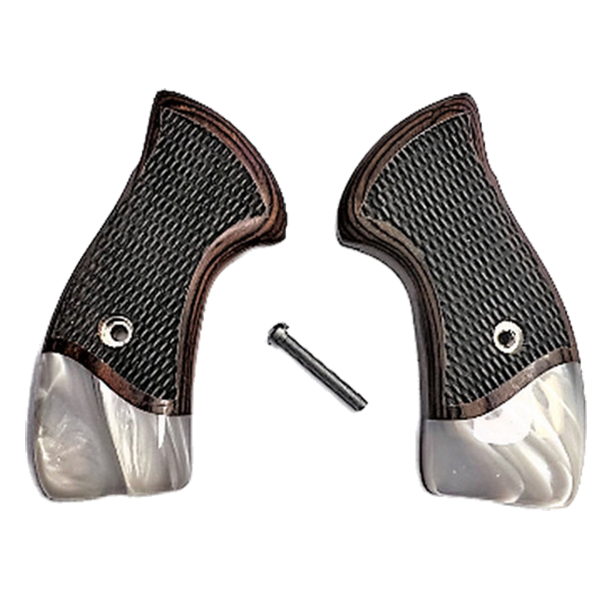 Charter Arms Universal Fit - Checkered Rosewood Grips Faux Pearl Accent Small