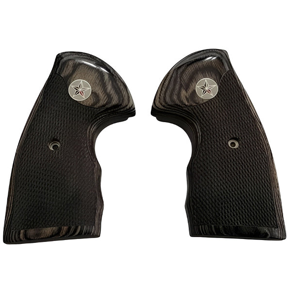 Python Grips, Colt Python 2020 Grips, Colt 2021 Anaconda Checkered Grips Black Rosewood  Texas Star Medallion