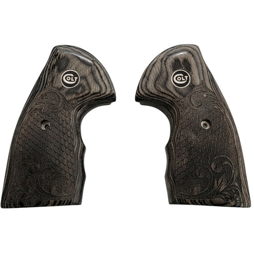 Python Grips, Colt Python 2020 Grips, Colt 2021 Anaconda Checkered Grips Dragon Scales Black Rosewood Dragon Scales with Scrollwork and Colt Logo Black Medallion - WoodWorld of Texas