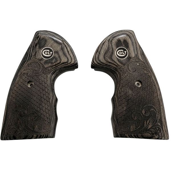 Python Grips, Colt Python 2020 Grips, Colt 2021 Anaconda Checkered Grips Dragon Scales Black Rosewood Dragon Scales with Scrollwork and Colt Logo Black Medallion - WoodWorld of Texas