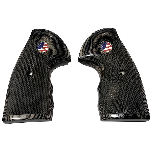 Python Grips, Colt Python 2020 Grips, Colt 2021 Anaconda Checkered Grips Black Rosewood  US Flag Medallion