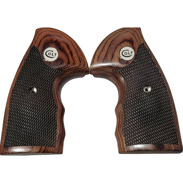 Colt Python Grips, Colt Python 2020 Grips, Colt 2021 Anaconda Checkered Grips Rosewood Colt White Medallion