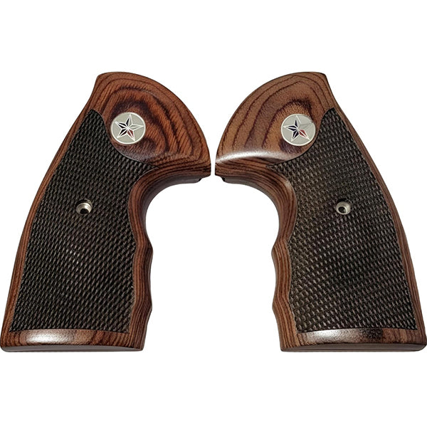 Colt Python Grips, Colt Python 2020 Grips, Colt 2021 Anaconda Checkered Grips Rosewood Texas Star Medallion
