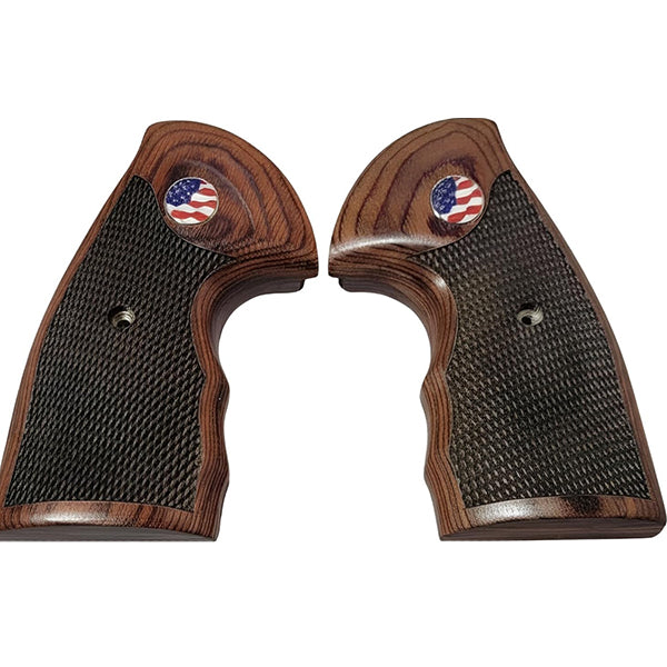 Colt Python Grips, Colt Python 2020 Grips, Colt 2021 Anaconda Checkered Grips Rosewood US Flag Medallion