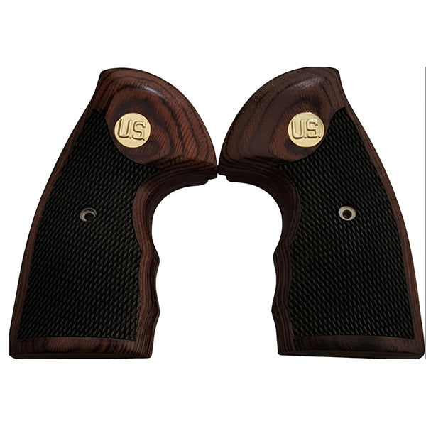 Colt Python Grips, Colt Python 2020 Grips, Colt 2021 Anaconda Checkered Grips Rosewood U.S. Medallion