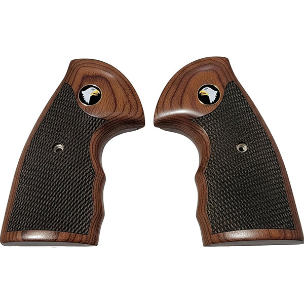 Colt Python Grips, Colt Python 2020 Grips, Colt 2021 Anaconda Checkered Grips Rosewood Screaming Eagle Medallion