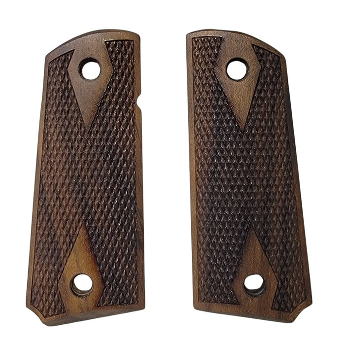 1911 Full Size Grips Unfinished Walnut with Checkering and Classic Double Diamond Pattern