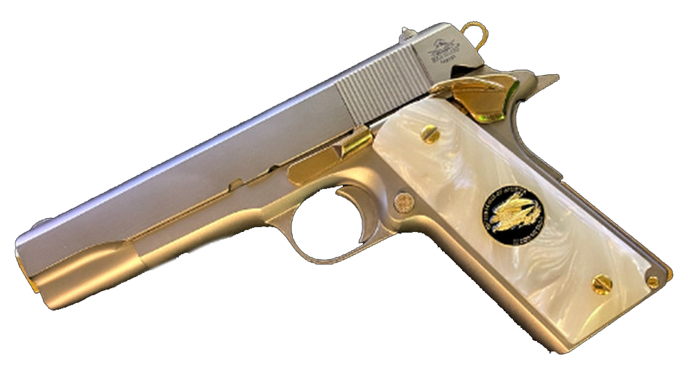 1911 Full Size Acrylic Faux Pearl Grips  w/ Black and Gold Eagle - Ambi-Cut