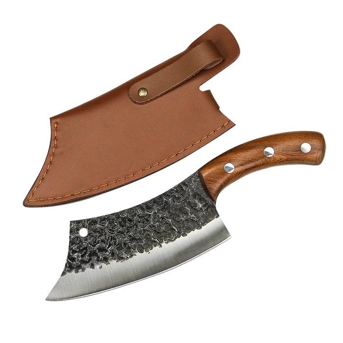 Tejas DMS-306 Hammered 5cr15mov Stainless Steel with Rosewood Handle with Leather Sheath - 6"
