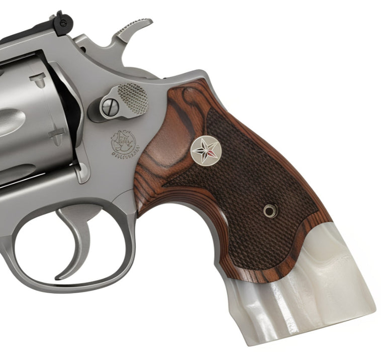 Colt Python Grips, Colt Python 2020 Grips, Colt 2021 Anaconda Checkered Grips Rosewood and Faux Mother of Pearl Texas Star
