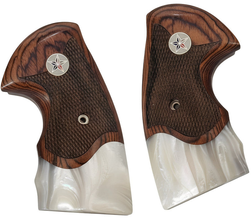 Colt Python Grips, Colt Python 2020 Grips, Colt 2021 Anaconda Checkered Grips Rosewood and Faux Mother of Pearl Texas Star