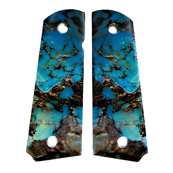 1911 Full Size Grips - UV of HD Image -  Turquoise HD / UV Image Printed Over Wood Ambi-Cut