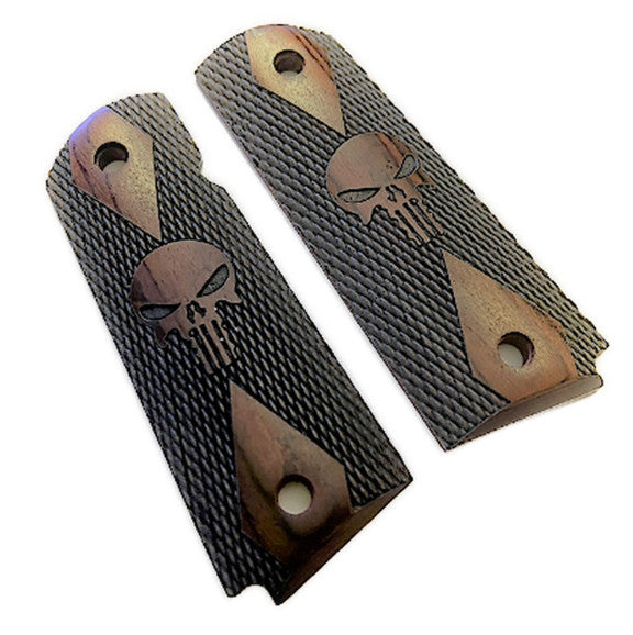 1911 Full Size Rosewood Grips Checkered with Punisher
