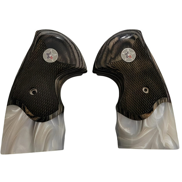 Python Grips, Colt Python 2020 Grips, Colt 2021 Anaconda Checkered Grips Black Rosewood with Pearl and Texas Star Medallion - WoodWorld of Texas