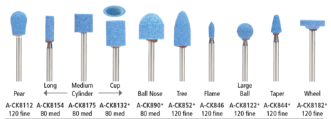 Foredom CeramCut Blue Abrasive Stone 1/8" Shank - A-CK890 - Ball Nose - 120 Fine