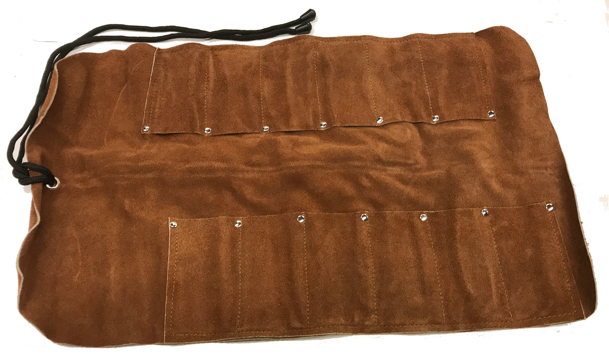 12 Pocket Lrg Leather Tool Roll - 10" x 21" with 4"x2 3/8" pockets
