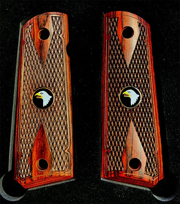 1911 Full Size Double Diamond Checkered Rosewood Grips w/ Screaming Eagle Medallions